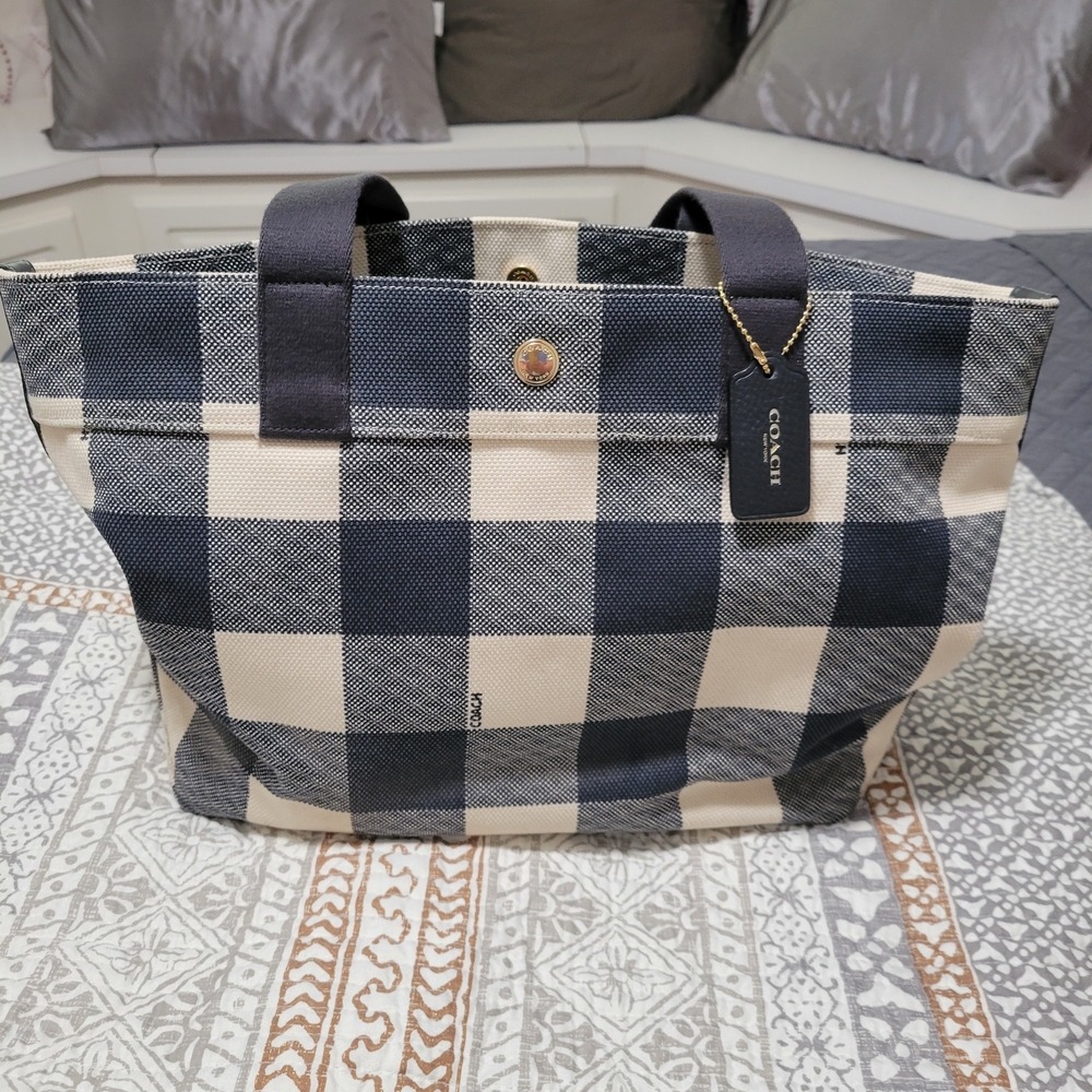 Coach Blue and Cream Checkered Tote